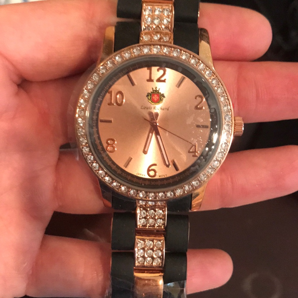 Rose gold and black watch